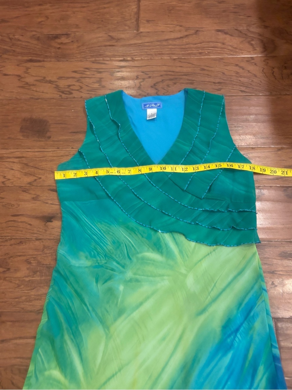 La Rue 19 Y2K Tropical Watercolor Ruffle Midi Dress Size 8 - Picture 8 of 9